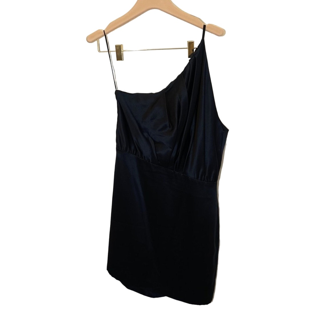 Michelle Mason - Pleated One Shoulder Silk Mini Dress In Midnight Blue / Size 4